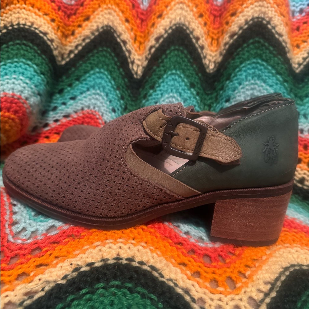 Fly London Brown and Green Heels